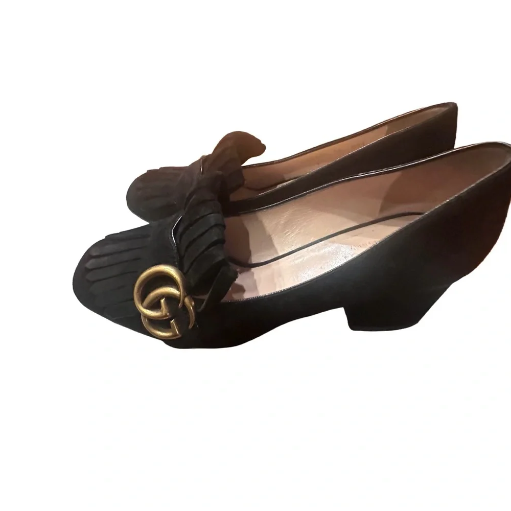 Gucci Black Suede Fringe Loafers with Gold GG Hardware - Picture 2 of 6